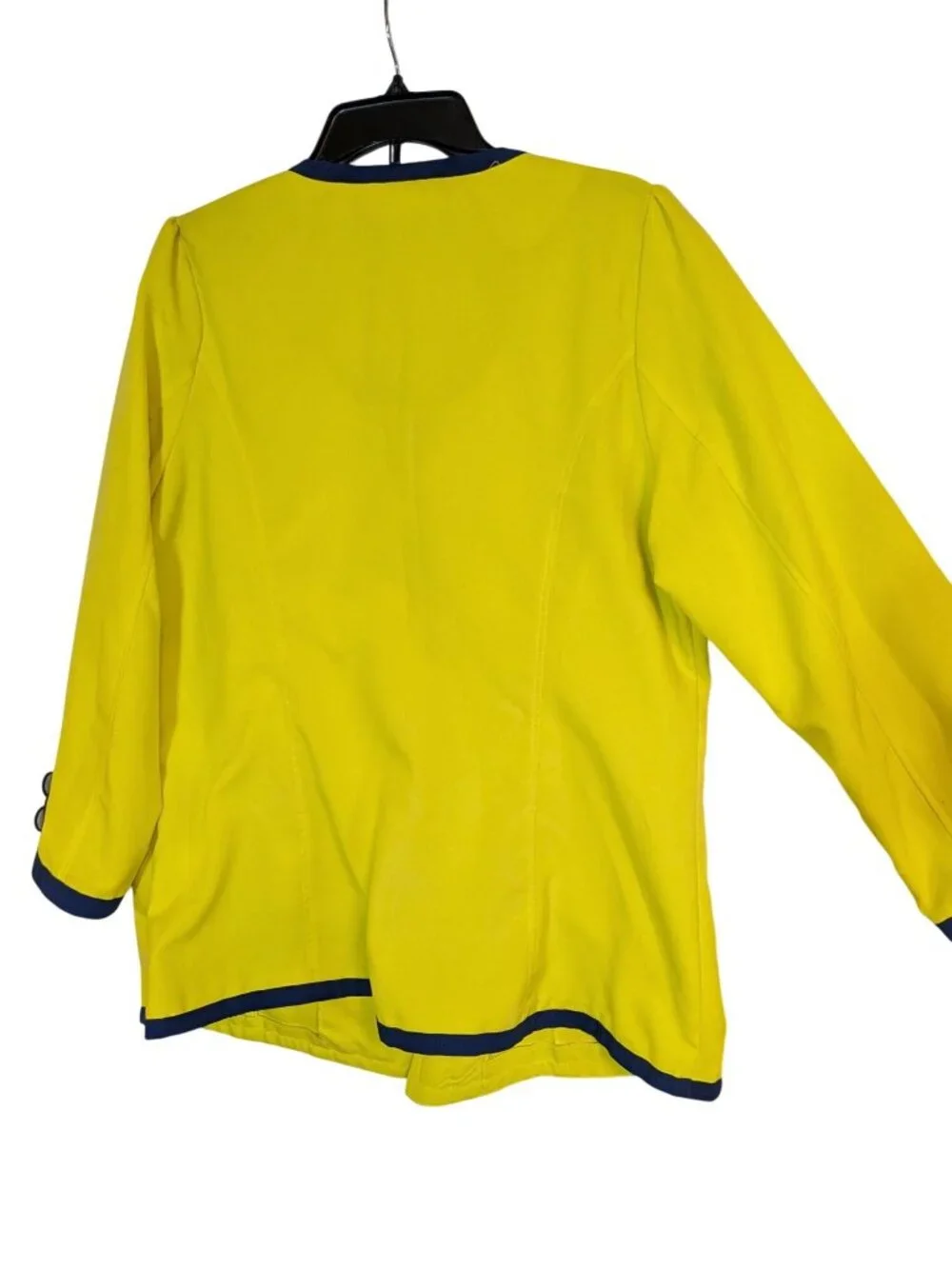 Allison Woods Womens Yellow Jacket With Navy Trim & Button Details Size 16W 100% - Picture 5 of 5